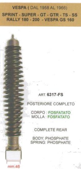 ART.6317-FS Ammortizzatore posteriore VESPA (dal 58 al 66) SPRINT-SUPER RALLY 200 -GTR-TS-SS-GS 160