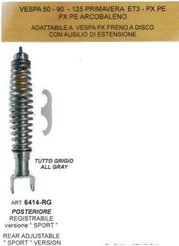 ART.6414-RG Ammortizzatore posteriore-VESPA 50-90-125- -PX PE ARCOBALENO -125 primavera ET3--PX PE -ADATTABILE A VESPA PX FRENO A DISCO CON ESTENSIONE