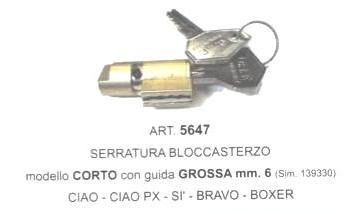 ART.5647 Serratura  Bloccasterzo -BOXER-modello corto con guida grossa mm.6