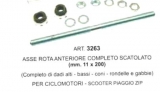 ART.3263 ASSE RUOTA ANTERIORE COMPLETO SCATOLATO (mm.11 x 200 )completo di dadi alti-bassi-coni-rondelle e gabbie  per ciclomotori-scooter ZIP