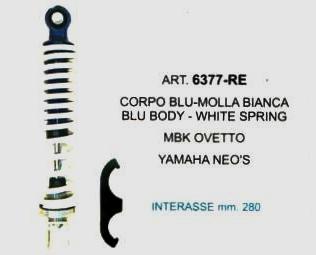 ART.6377-RE AMMORTIZZATORE POSTERIORE REGISTRABILE CORPO BLU-MOLLA BIANCA-MBK OVETTO-YAMAHA NEO'S ART.6377-RE AMMORTIZZATORE POSTERIORE REGISTRABILE CORPO BLU-MOLLA BIANCA-MBK OVETTO-YAMAHA NEO'S