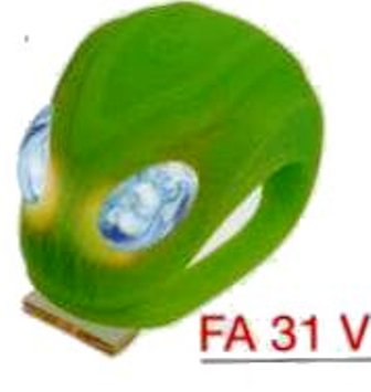 ART.FA 31 V Fanalino in silicone UFO verde anteriore con 2 Super Led bianco (batt.incl.) ART.FA 31 V Fanalino in silicone UFO verde anteriore con 2 Super Led bianco (batt.incl.)