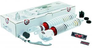 KIT AMMORTIZZATORI ANTERIORI E POSTERIORI " SPORT TUNING BIANCO " VESPA PX KIT AMMORTIZZATORI ANTERIORI E POSTERIORI " SPORT TUNING BIANCO " VESPA PX